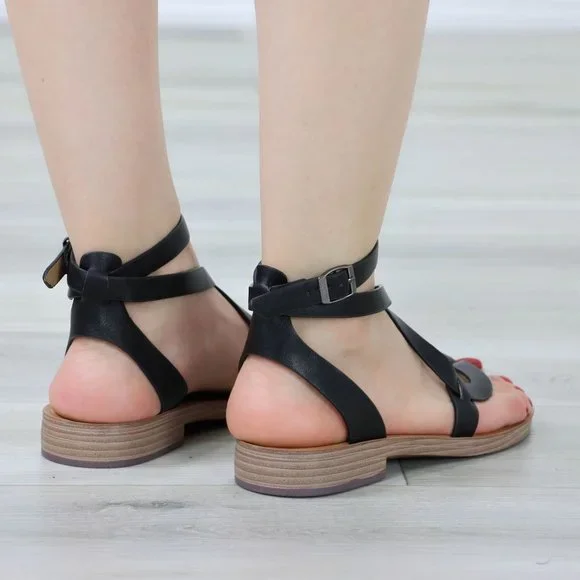 Black Strappy Trendy Comfy Flat Gladiator Comfort Sandal Slip On Sliders - Picture 12 of 13